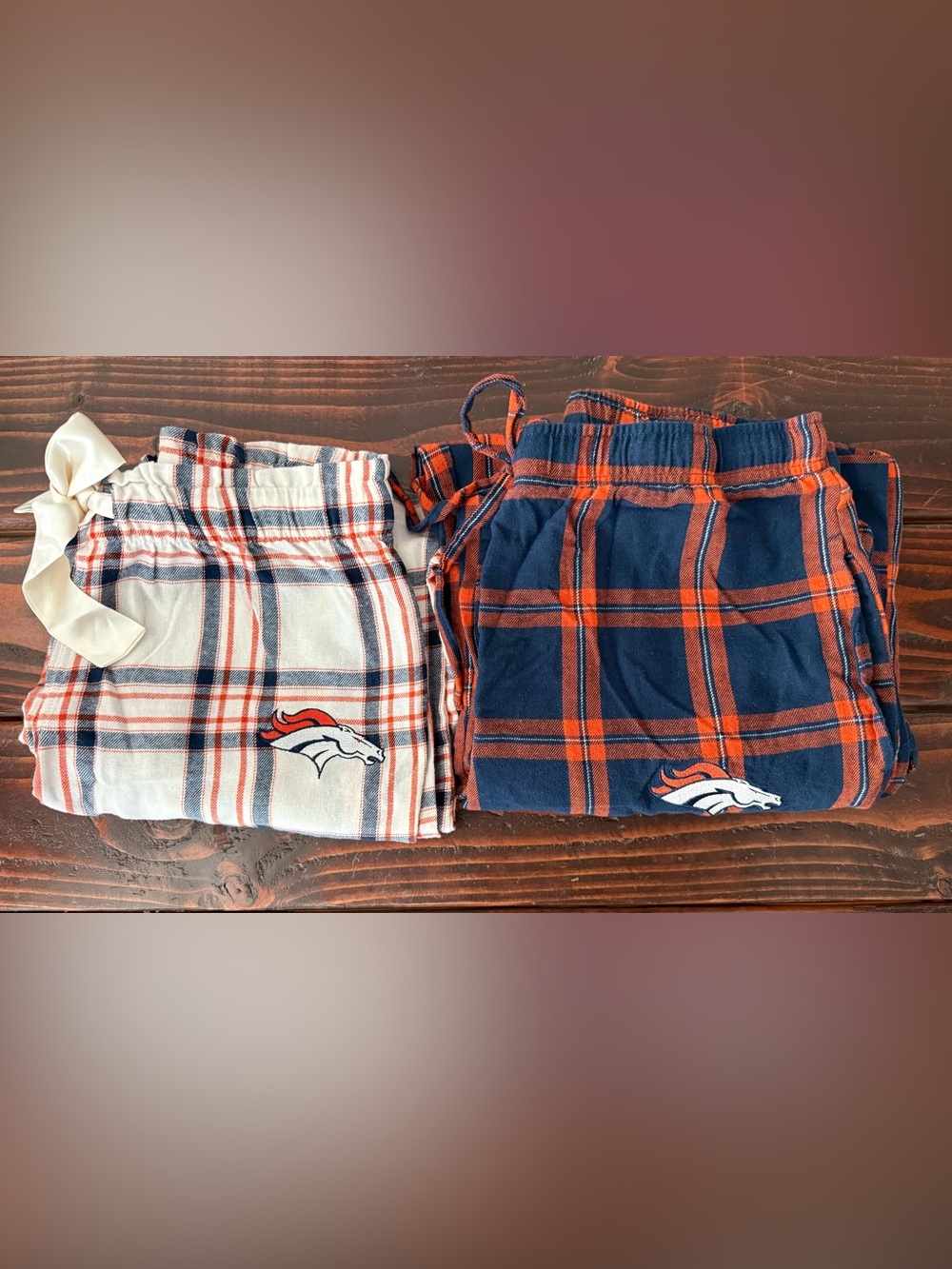 NFL His/Hers Pajama Pants Set - Navy, Orange, White Plaid